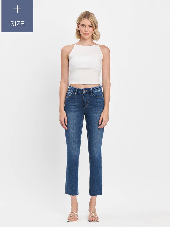 JEANS CORTI SLIM STRAIGHT A VITA ALTA PLUS SIZE T5896-P per la vendita all'ingrosso da parte di VERVET by FLYING MONKEY