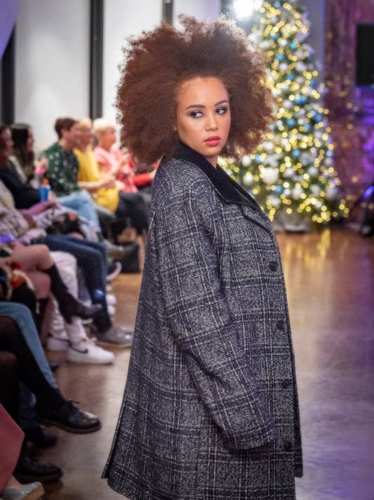 Grey Herringbone Trench Coat With Fur Collar for wholesale by Patrick Joseph