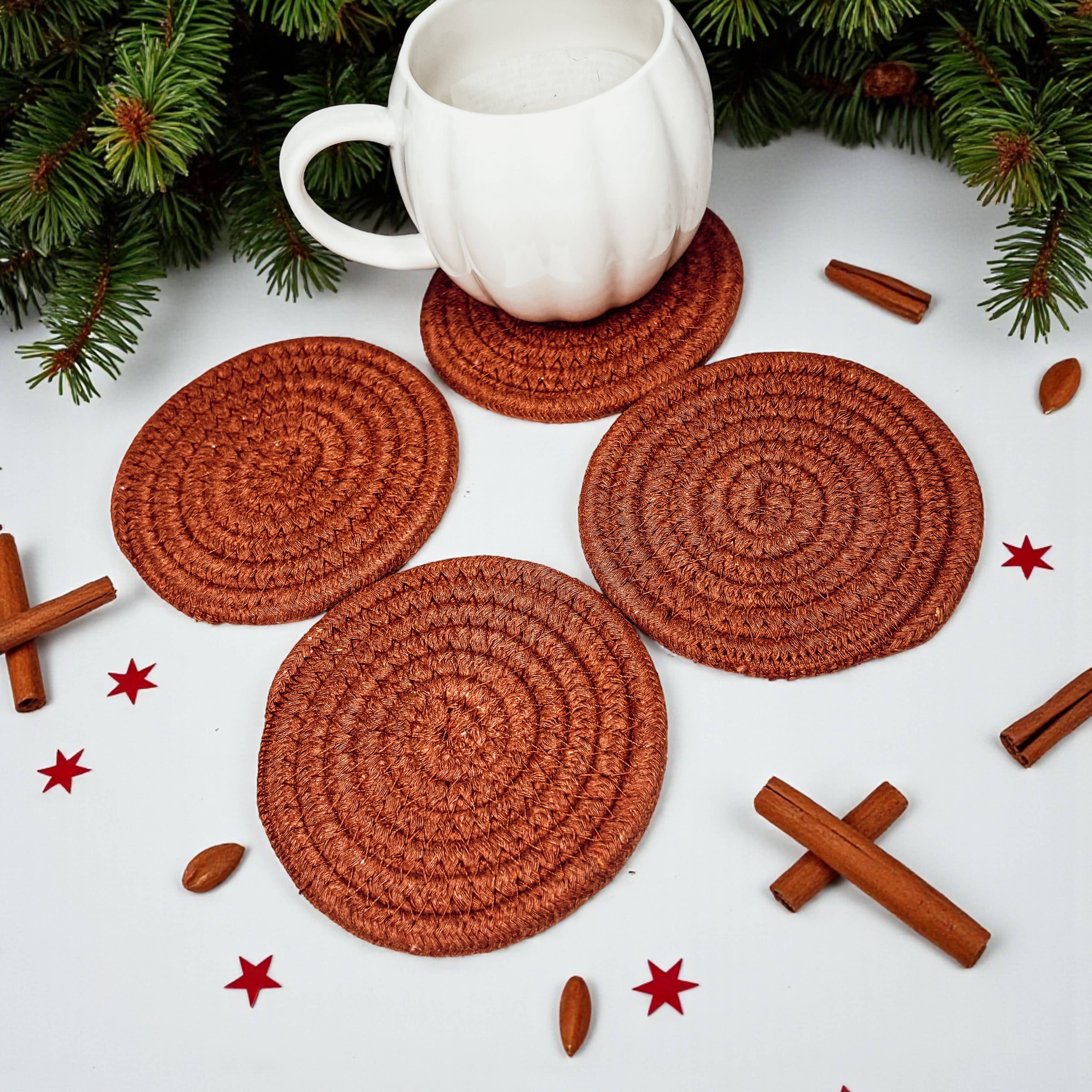 Gia Roma - Wholesale Coasters - Christmas Coasters, Red Candy Cane Braided Cotton Fabric Set66