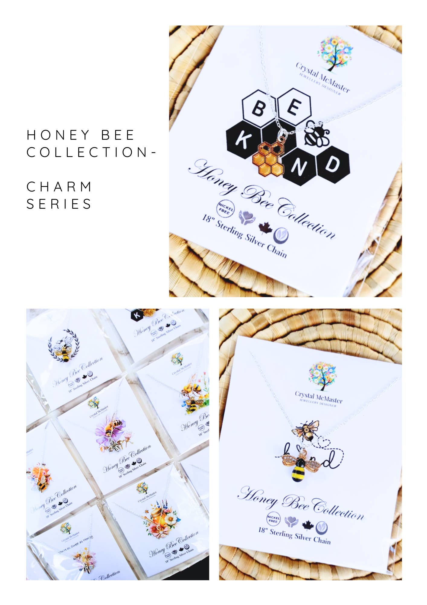 Crystal McMaster Jewellery Designer - Wholesale Pendant/Charm Necklace - NEW 6x Honey Bee Charm Necklace Collection - BESTSELLER
