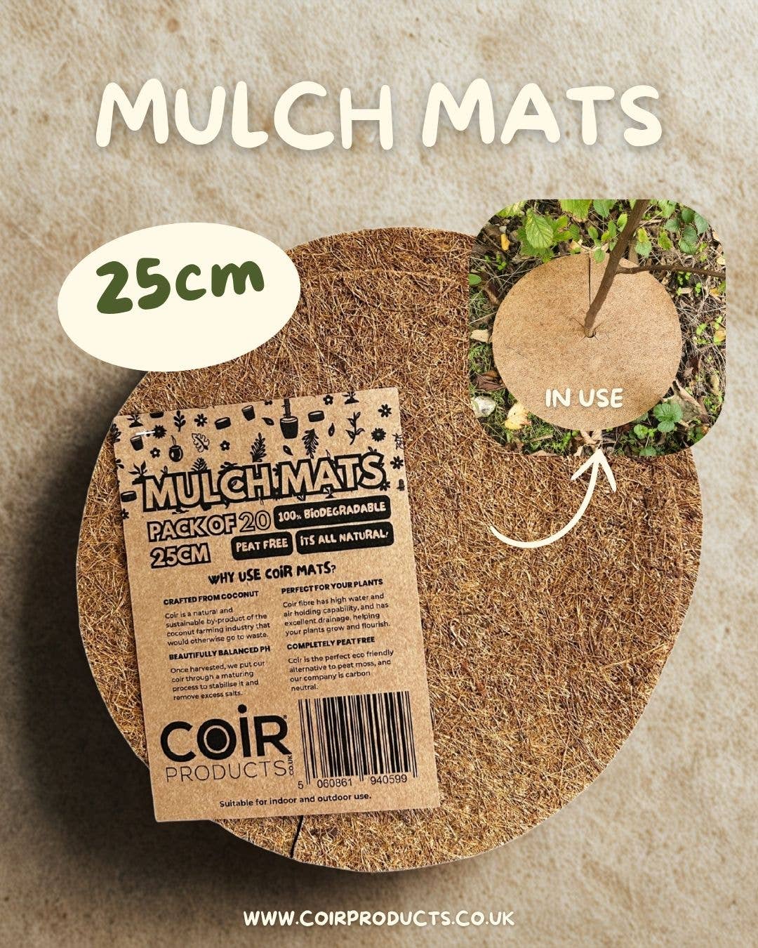 CoirProducts.co.uk of Salike Limited - Wholesale Garden Tool - 25cm Coir Mulch Mats – Pack of 50 | Sustainable Weed Control