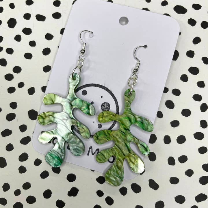 Green & Yellow Lava Acrylic Leaf Earrings for wholesale by Plastic Moon