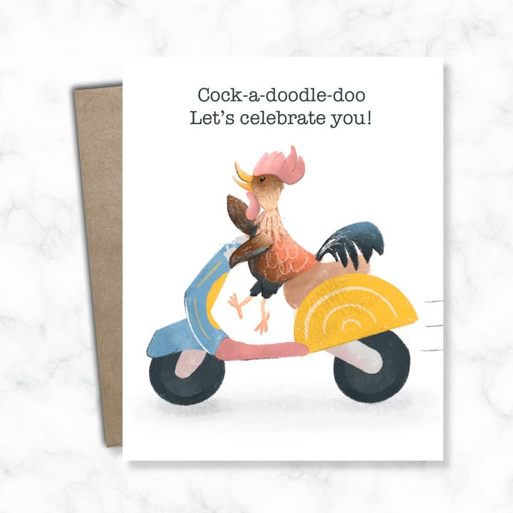 Carte d'anniversaire - Rooster Vespa pour la vente par Katie Stack Illustrates