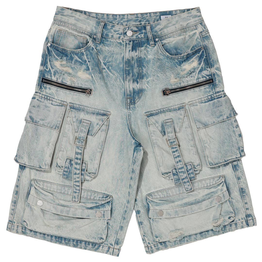 BLU ACIDO JORTS IN DENIM MULTI CARGO LAVATI in vendita all'ingrosso su Faire6