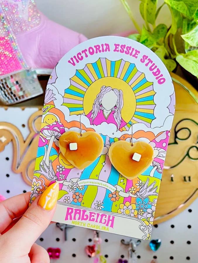 Pancake Heart Food Earrings for wholesale by Victoria Essie Studio