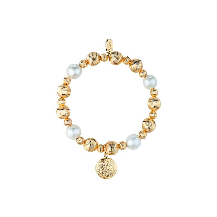 Roman - Wholesale Prayer Beads Bracelet - 7"L Prayer Locket Bracelet Cotton Pearl; Stretch