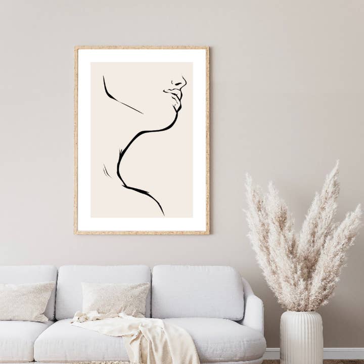 PRINTD image - Venta al por mayor Ilustración - Dibujo lineal mínimo, póster de arte lineal beige, decoración moderna