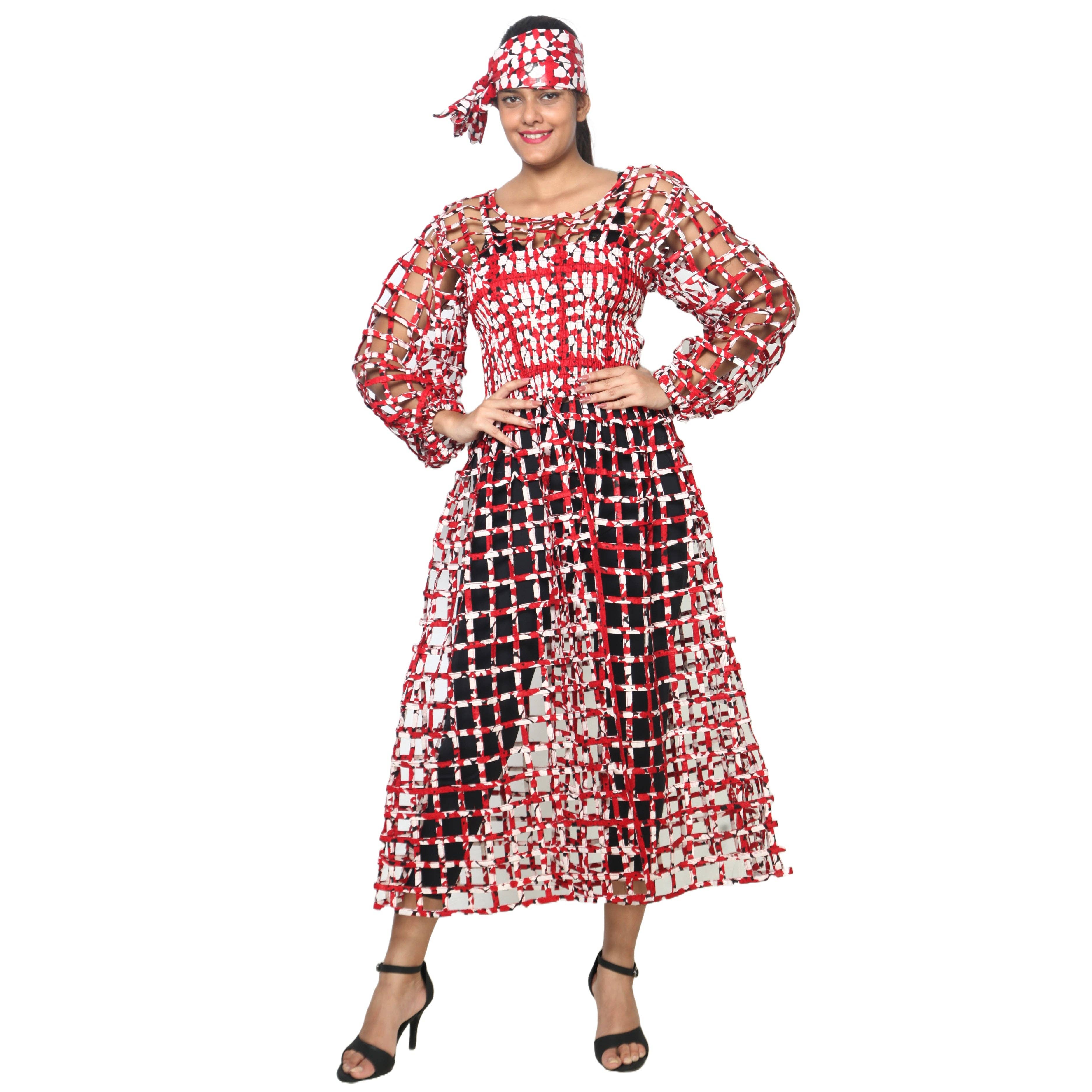 African Stars - Wholesale Dress - Women's - Women's Long Sleeve Smocked Bodice Cage Dress -- FI-ST12219