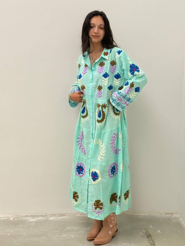 ToutVintage - Wholesale Dress - Women's - Borduurjurk lichtgroen1