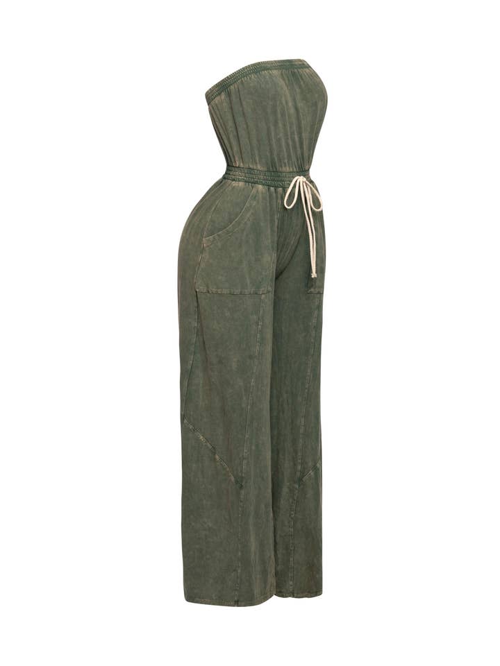 K Too - Wholesale Jumpsuit - Women's - Plus Mineral washed strapless wide leg jumpsuit