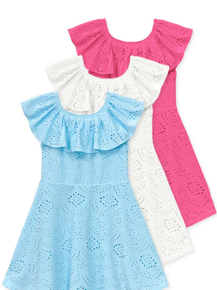 BB-GKD-Y24-3404B Girl's Eyelet Dress w/ Top Ruffle for wholesale by BonnieBianca