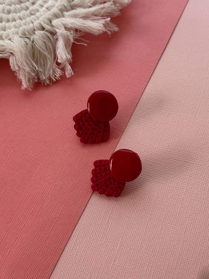 Karen Stud in Red | Polymer Clay Earrings for wholesale by Easy Peasy Cutters