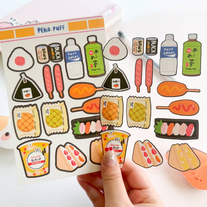 PekoPuff – Adesivo por atacado – Loja de conveniência japonesa Konbini Snacks Folha de Autocolantes2