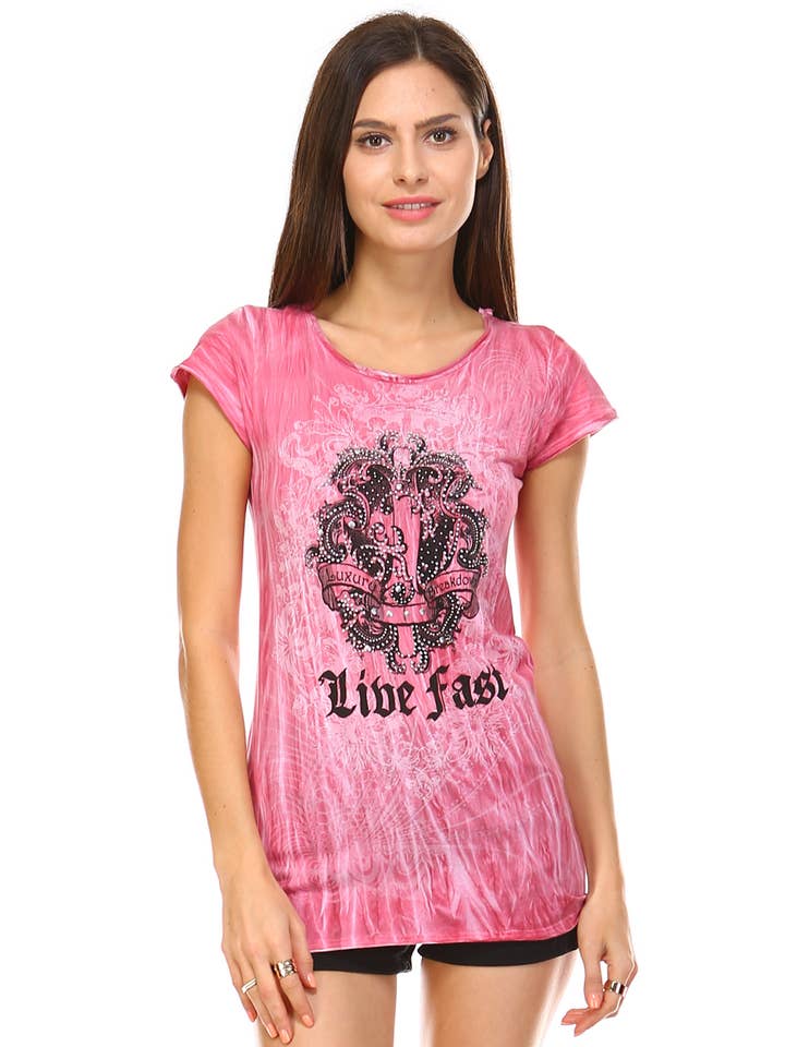 Camiseta estampada de manga curta Lava Wash LIVE FAST por atacado de Urban X Apparel