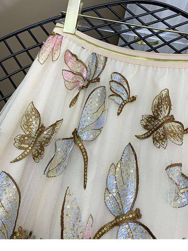 PEACH ACCESSORIES – wholesale Skirt – Women’s – Sequined Dragonfly Embroidery Mesh Tulle Skirts SK1947