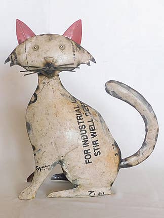 White Cat recycled metal animal for wholesale by Everyday Artifact