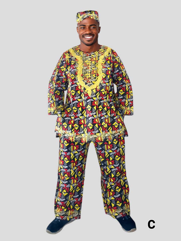 Men 3Pcs Pant Set/ African Print-C for wholesale by India Batik