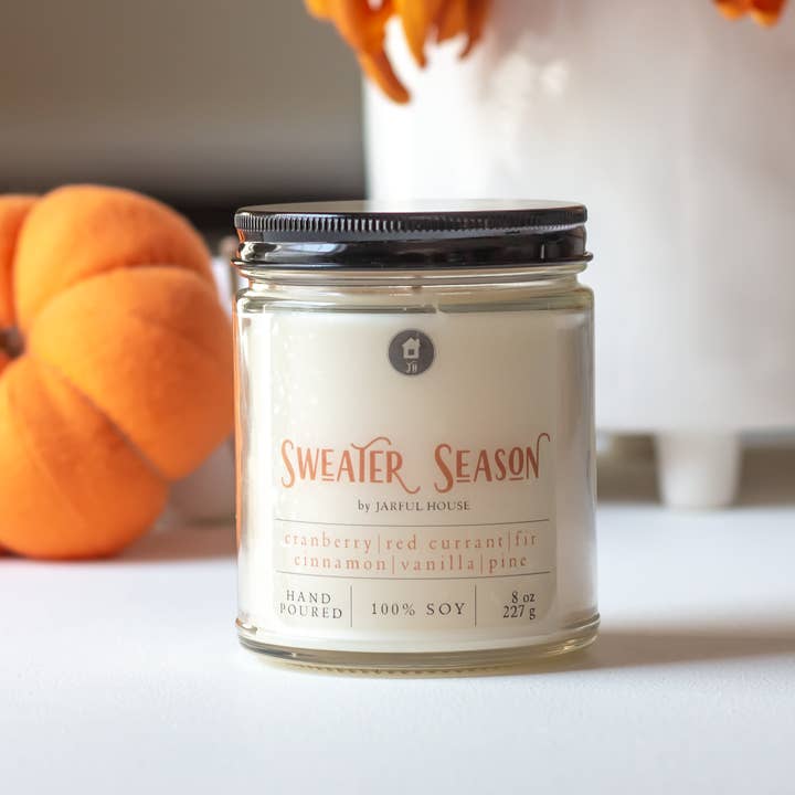 Fall Candle Sweater Season- Cranberry+Fir+Pine+Cinnamon-8oz. for wholesale by Jarful House