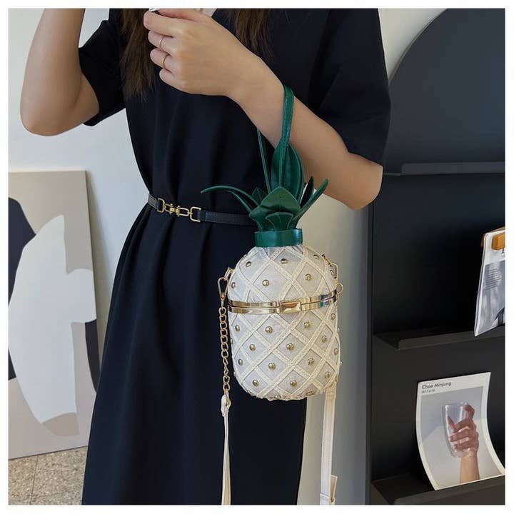 MB Fashion Wholesale - Wholesale Top Handle Bag - Women's - Every Fashion Pineapple-Inspired Studded Barrel Handbag with Drawstring Top7