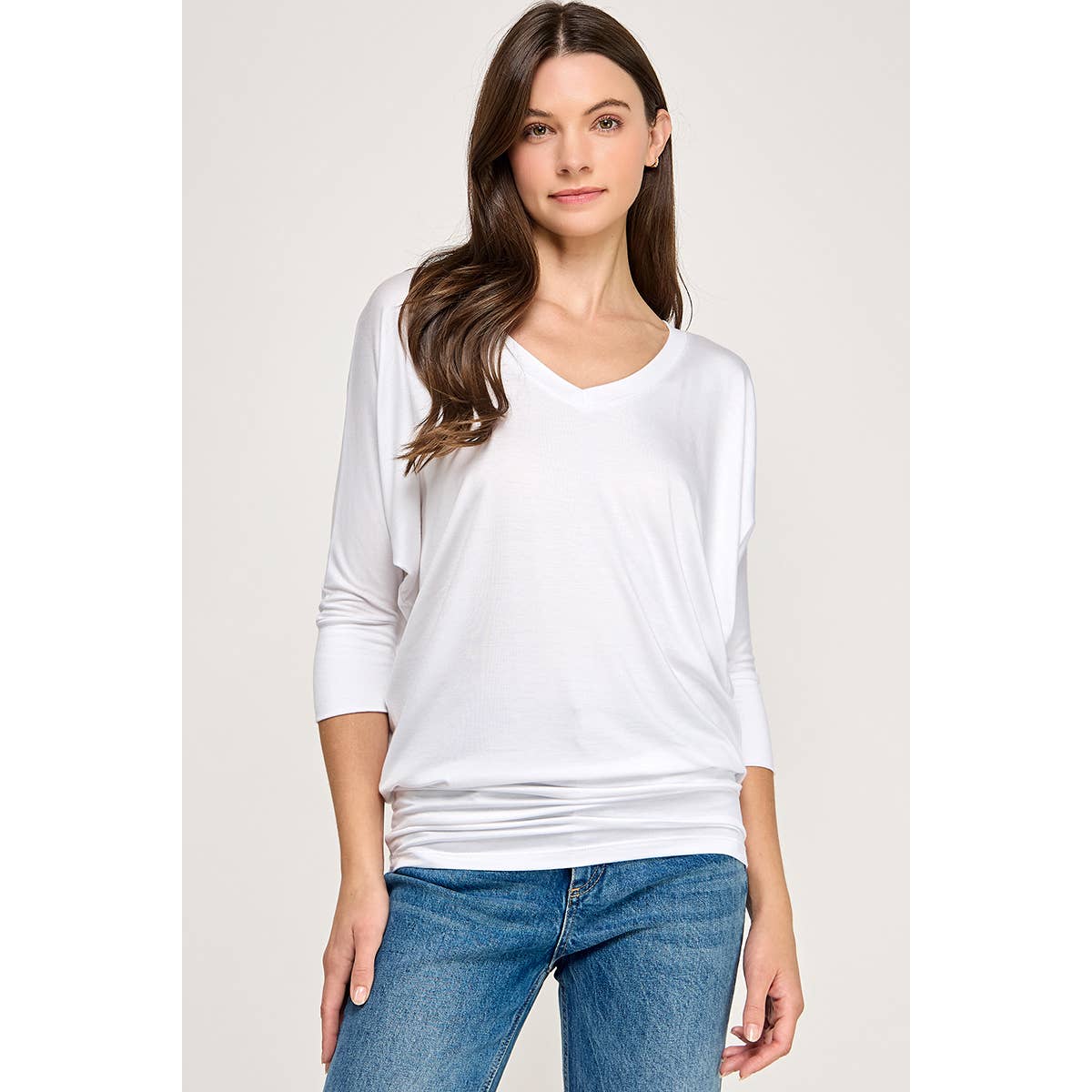 Heimious - Wholesale Knit Top - Women's - 3/4 Dolman Sleeve V-neck Modal Jersey Top, 25733