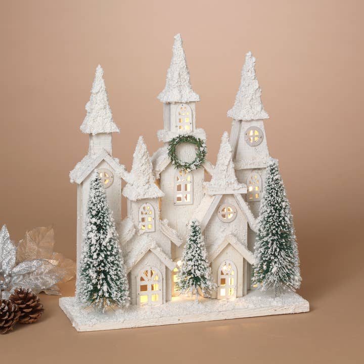 Gerson Christmas 16.4"H B/O Lighted Holiday Wood House w/ Tr for wholesale by The Gerson Companies