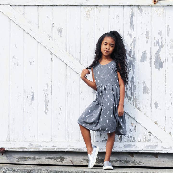 Bolt Twirl Dress (Charcoal or Sage) for wholesale by Lk clothing