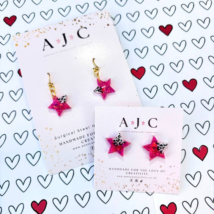 Pink and White Holographic Leopard Print Resin Star for wholesale by Annica’s Jewellery Co