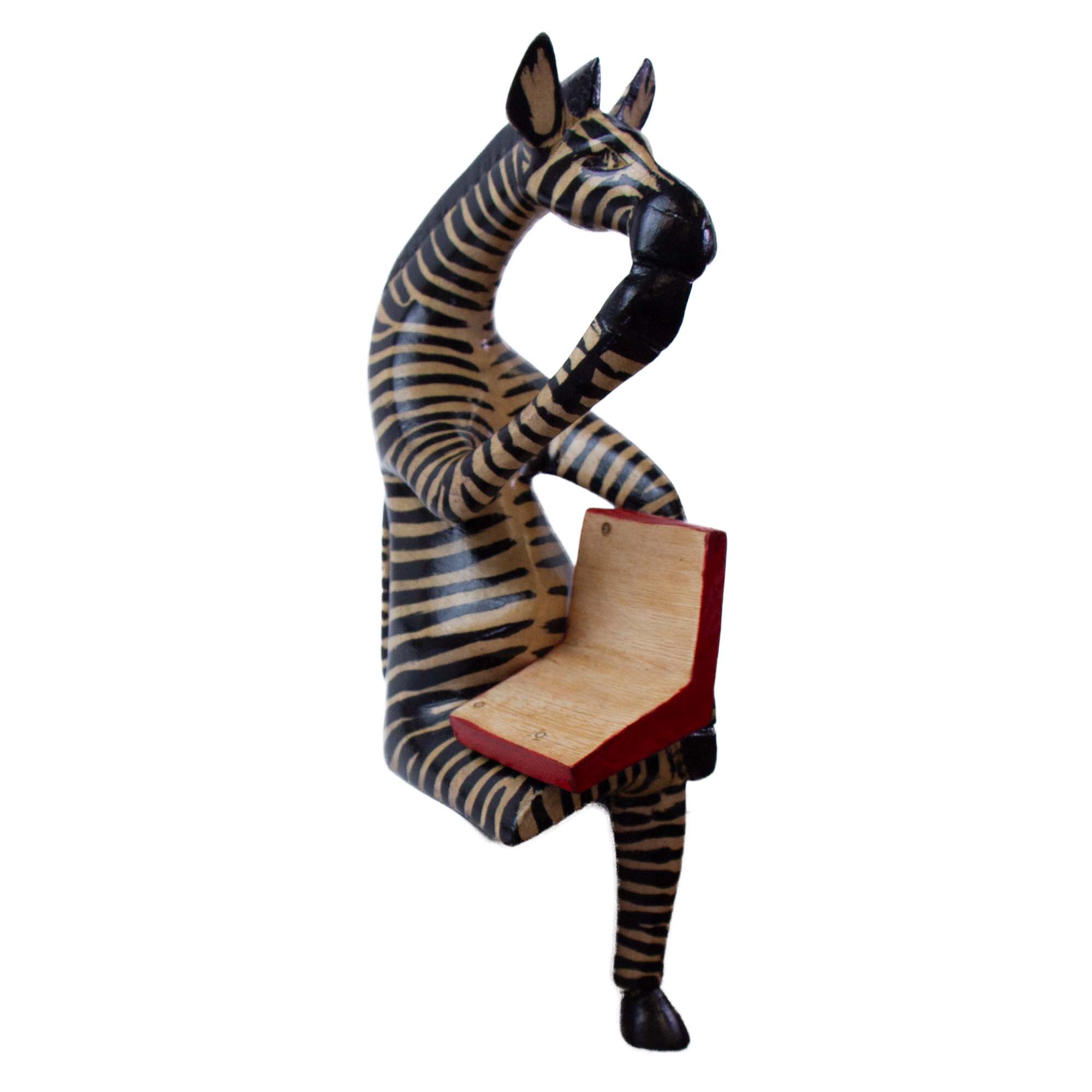 Global Crafts - Wholesale Sculpture - Thinking Zebra Carved Wood Sculpture Shelf Decor3