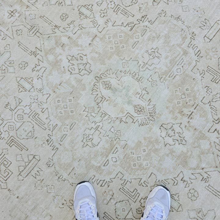 Alfombra grande Oushak de 10x12 / Alfombra vintage de lana anudada a mano / Alfombra turca neutra / Alfombra auténtica de lana para sala de estar y dormitorio, 9.7x12.25 pies. para venta al por mayor de MesopotamiaRugs