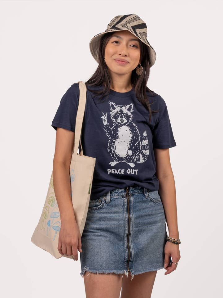 Soul Flower - Wholesale Screen Printed T-Shirt - Unisex - Peace Out Raccoon Organic T-Shirt - Unisex