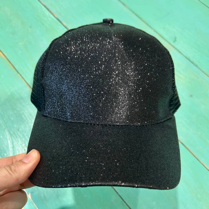 Vibes Black Glitter Ponytail Caps | Sparkle | Baseball Cap for wholesale by Vibes Hat Company