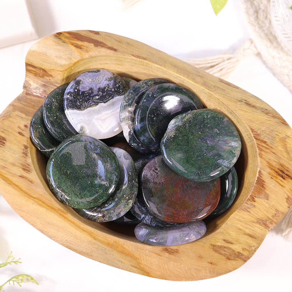 Natures Artifacts Inc – wholesale Andlig sten/kristall – Moss Agate Worry Stone - Moss Agat tumstenar