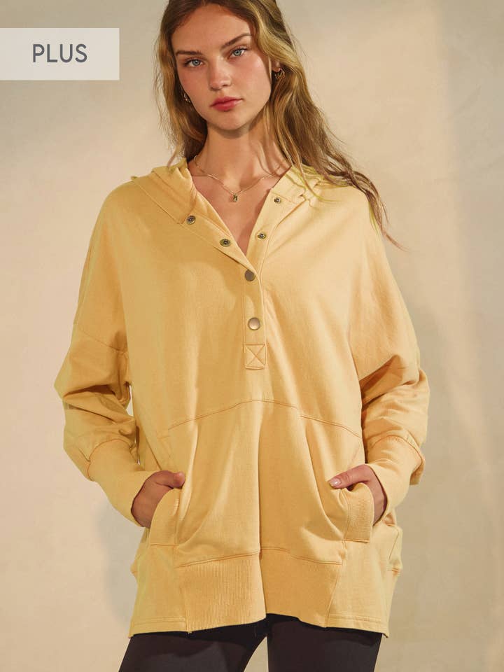 Plus Acid Washed French Terry Button-front Hoodie for wholesale by Oddi