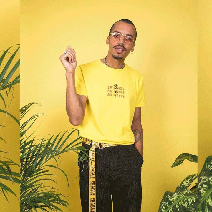 Eat Plants Goth Roses Tee - Cyber Yellow for wholesale by Plant Faced Clothing