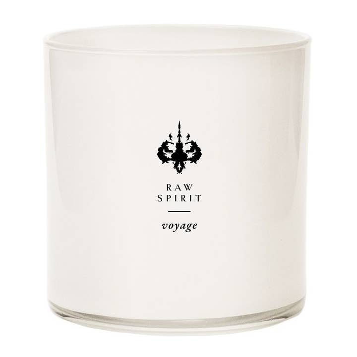 Voyage Candle, 9 oz Sandalwood Ylang-Ylang, Coconut Soy Wax for wholesale by Raw Spirit, Inc.