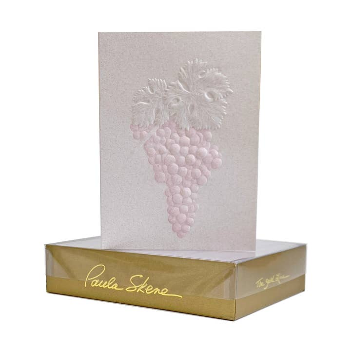 Grapes on Rose Quartz Blank Greeting Card for wholesale by PAULA SKENE DESIGNS