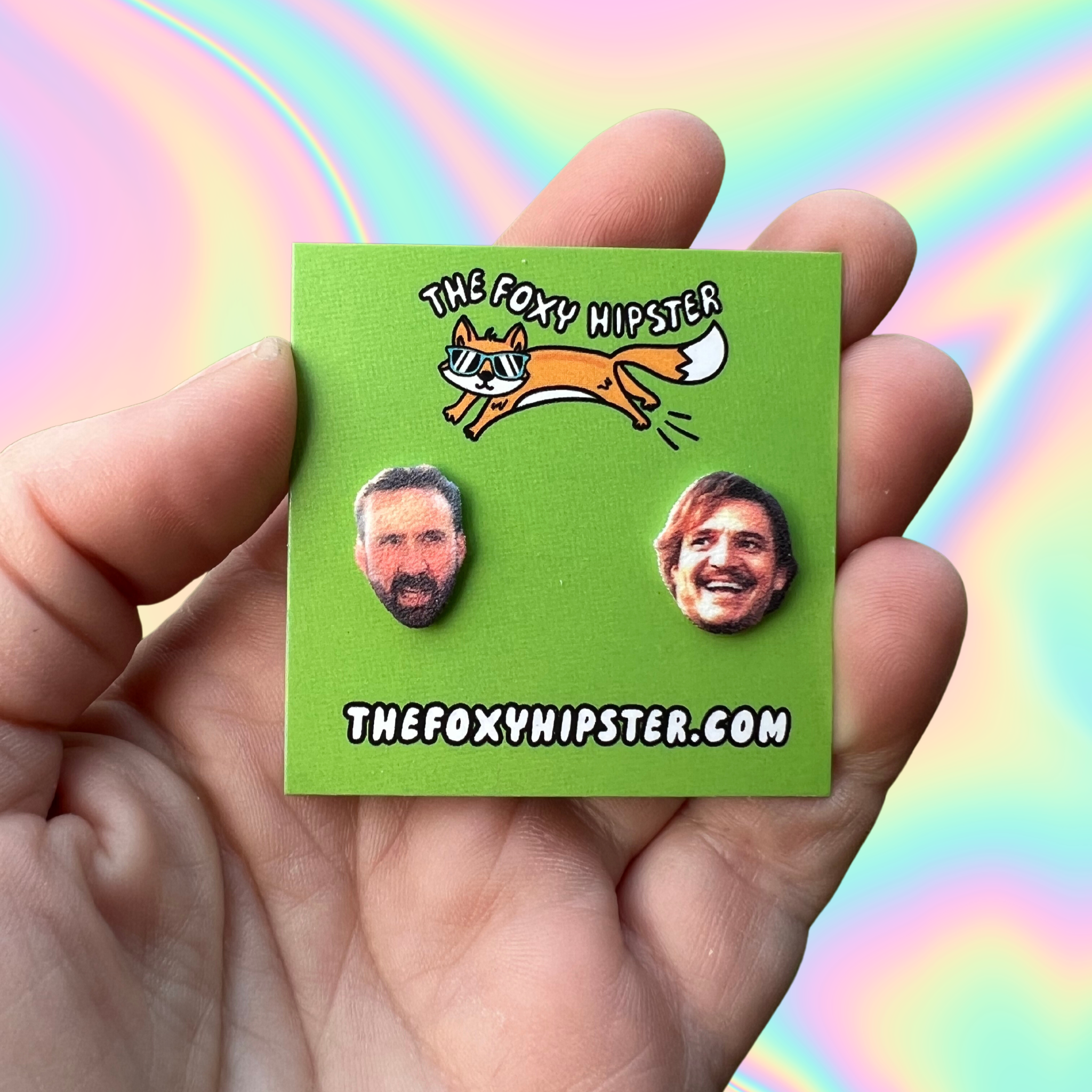 The Foxy Hipster - Wholesale Stud/Post Earrings - Pedro Pascal and Nicolas Cage Stud Earrings0