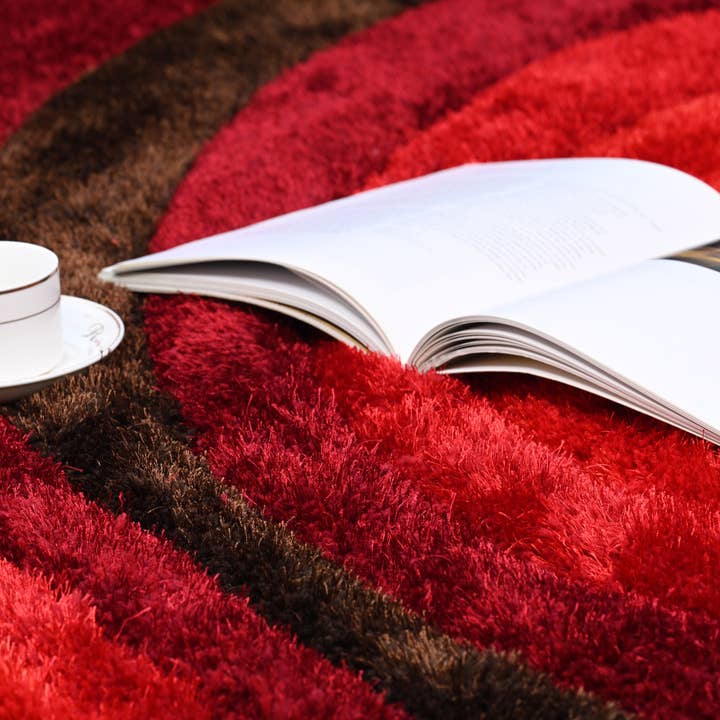 Amazing Rugs – Großhandel Teppichvorleger – 3D Shaggy Handgetufteter Flächenteppich, Rot/Schwarz2