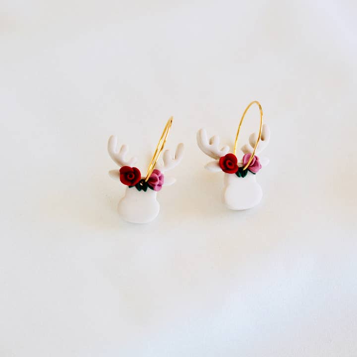 Christmas reindeer clay earrings , Christmas hoop earring for wholesale by PERNAZ JEWEL