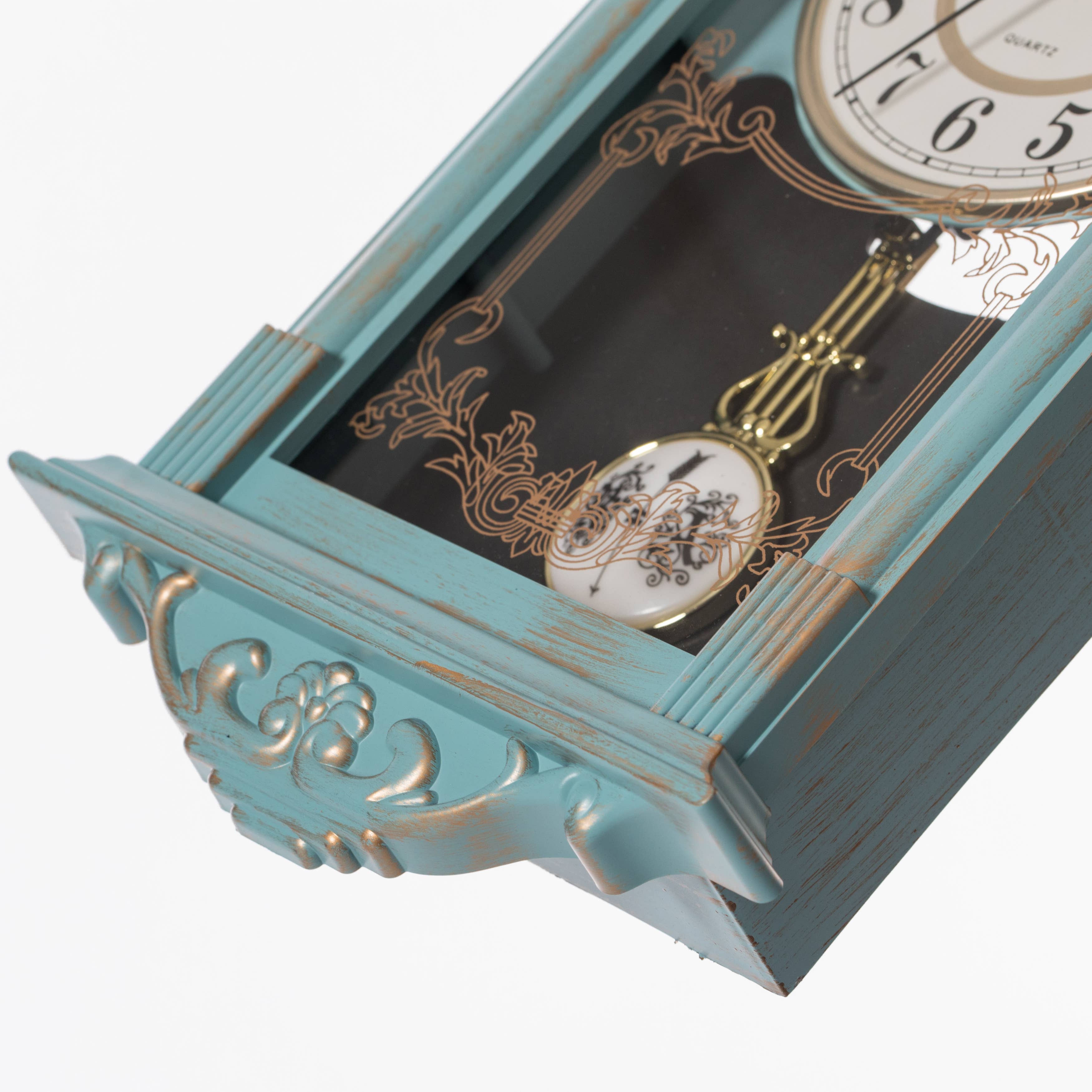 Quickway Imports - Wholesale Wall Clock - Vintage Grandfather Wood Looking Plastic Pendulum Wall Clock14