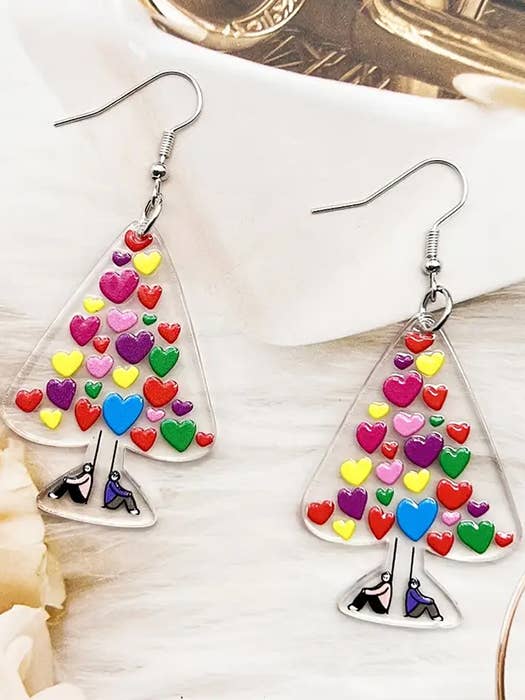 ( H285 ) VALENTINE DAY THEME ACRYLIC EARRING - HEART TREE for wholesale by Jewelry Max