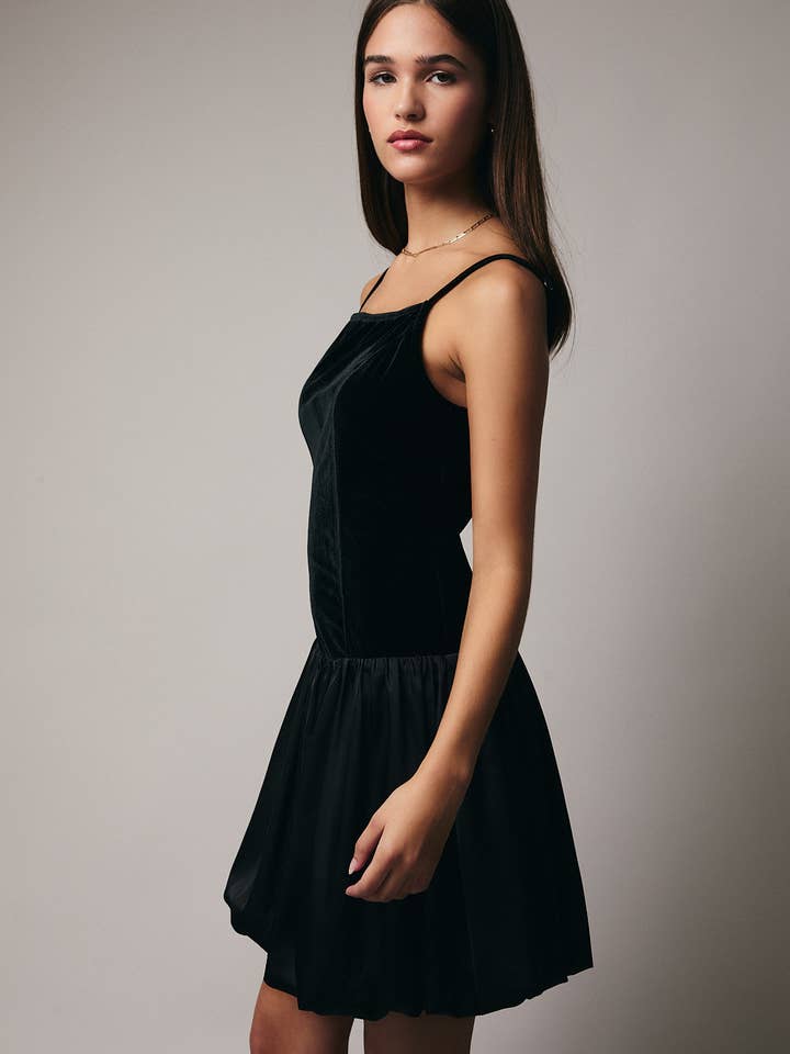 Black SLEEVELESS DROP WAIST BUBBLE HEM DRESS for wholesale on Faire2