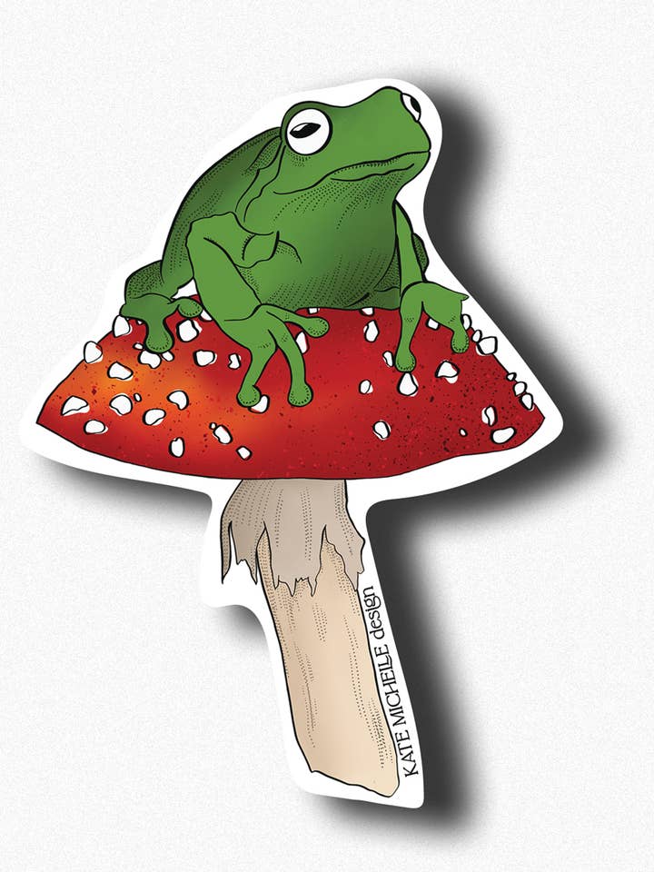 Mushie Frog Vinyl Sticker for wholesale by Kate Michelle Design