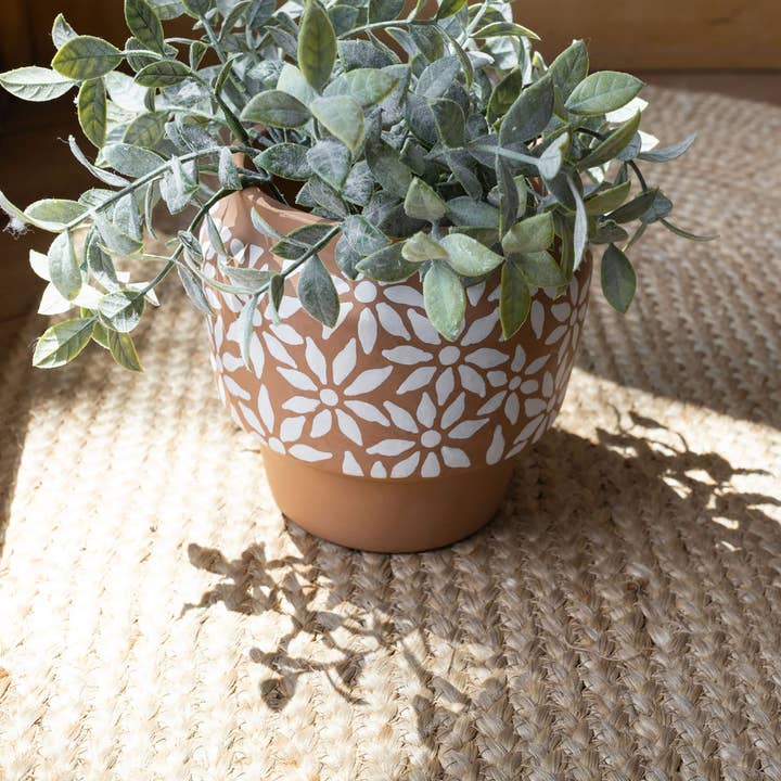 Dover White Floral Terracotta Garden Planter Pot for wholesale by Foreside Home & Garden