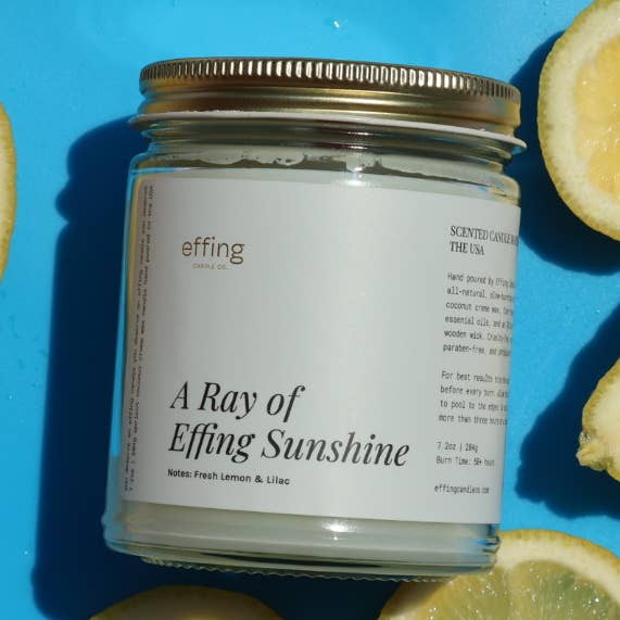 Fresh Lemon & Lilac Wooden Wick Candle | Spring Candle for wholesale by Effing Candle Co.