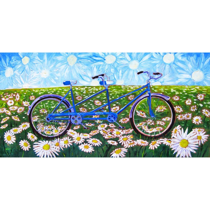 Vélo tandem avec imprimé de marguerites, art mural de vélo, cyclisme pour la vente par Real Art Is Better