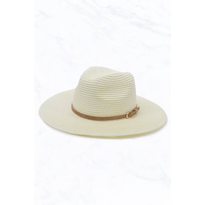 Suzie Q USA - Wholesale Straw Hat - Women's - Straw Fedora Hat with Camel Buckle Belt
