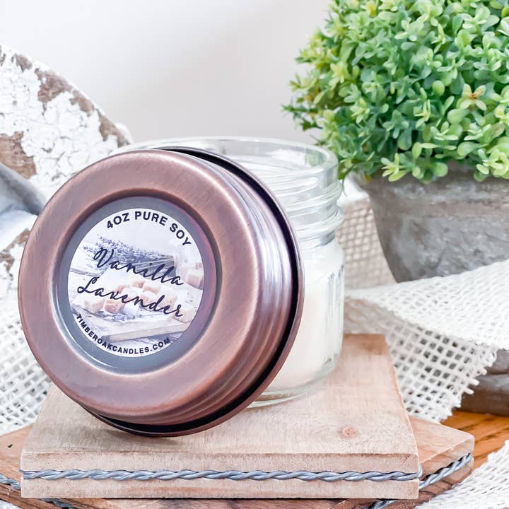 VANILLA LAVENDER | 4oz Mason Jar | 100% Pure Soy Candle for wholesale by Timber Oak Candles