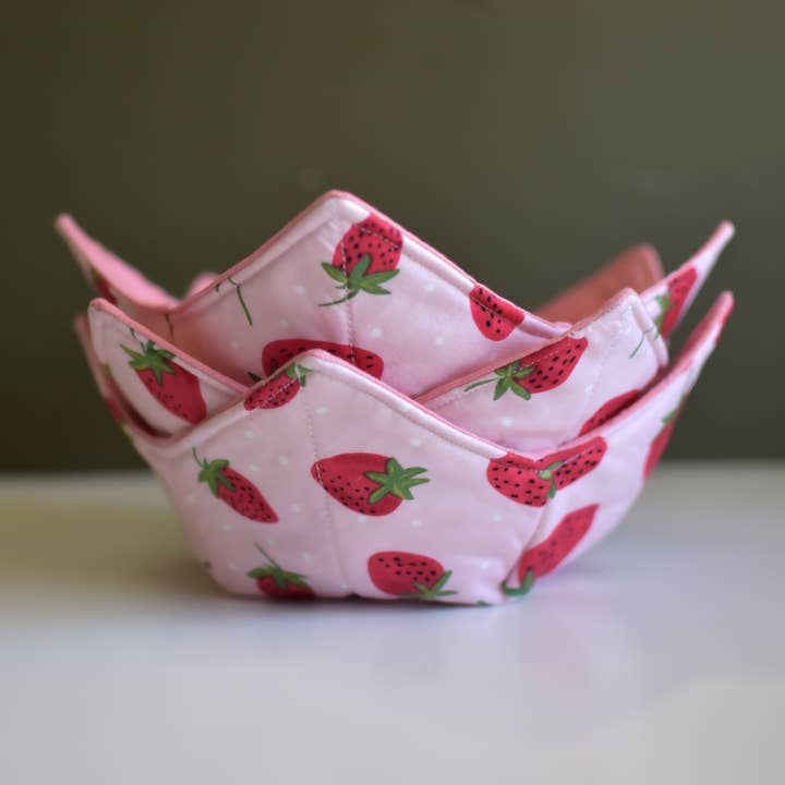 Cute Strawberry Bowl Cozy | Ice Cream Bowl Cozies for wholesale by The Hippie Stitchie