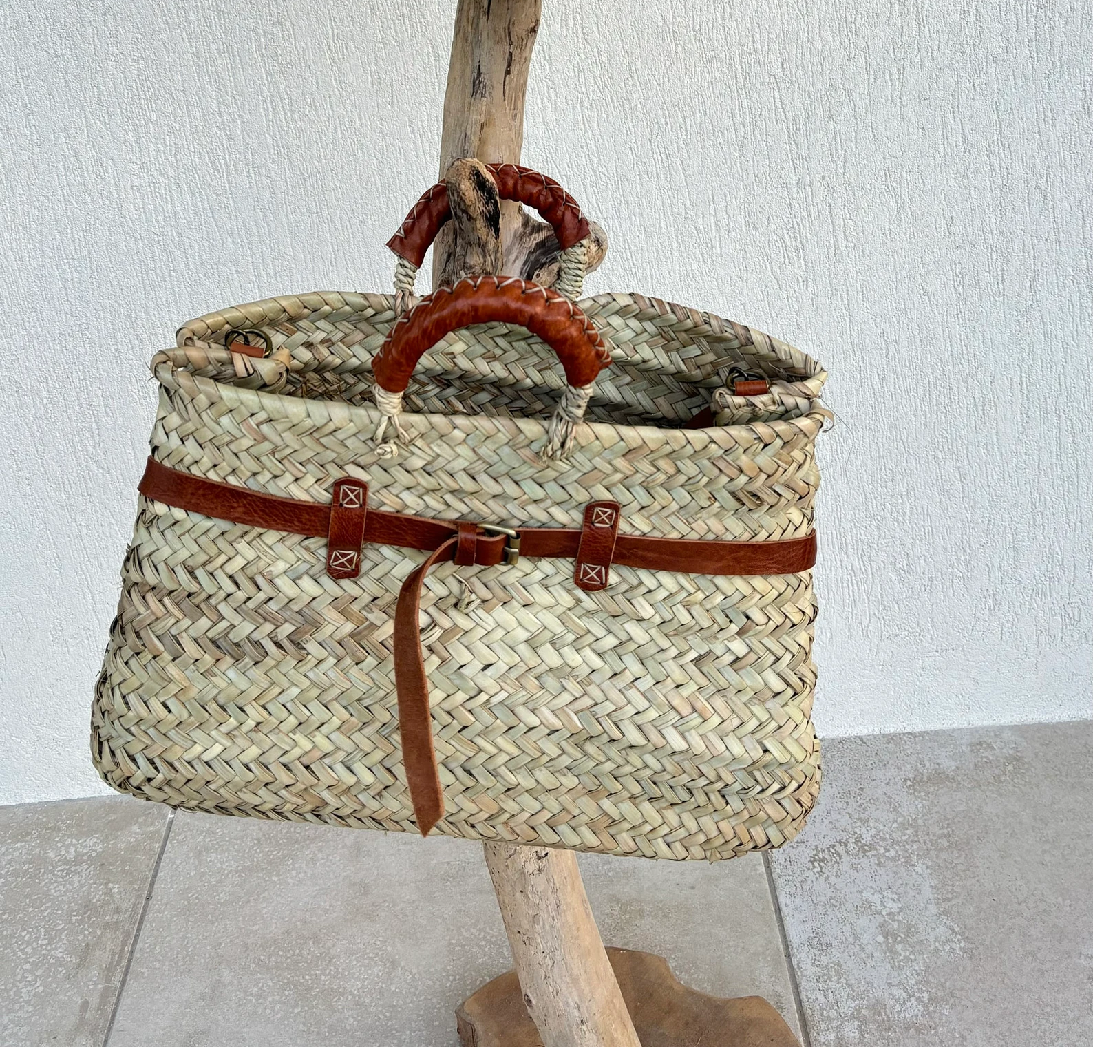 DarKech - Wholesale Beach Bag - Handmade French Baskets with Leather Straps Straw Basket Bag1